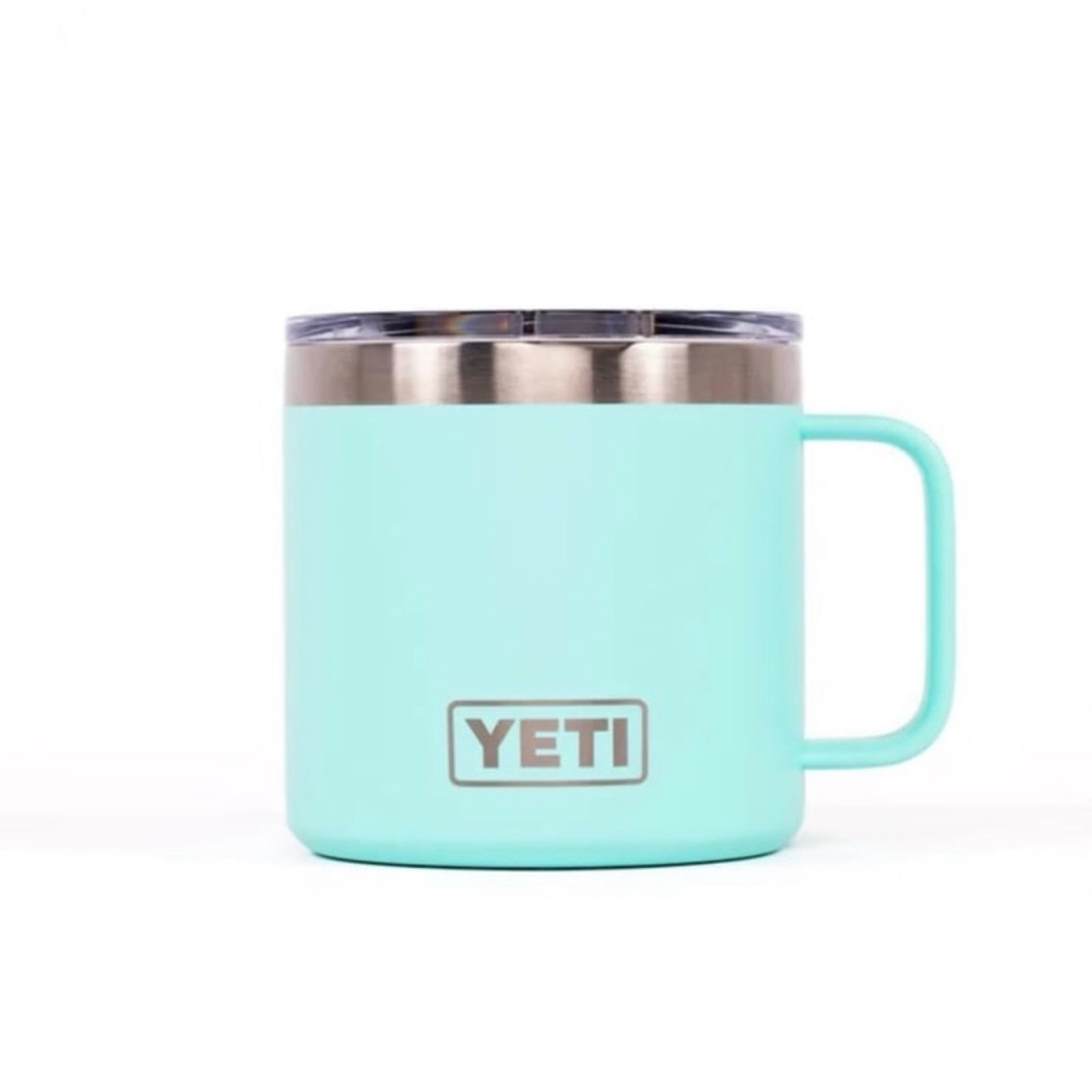 YETI Rambler 14 oz Stainless Steel Mug Orig Lid Teal Seafoam Insulated C…